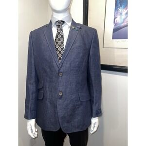 Ted Baker London Blue Tight Lines Top Stitch Linen Blazer Jacket sport Coat 42R